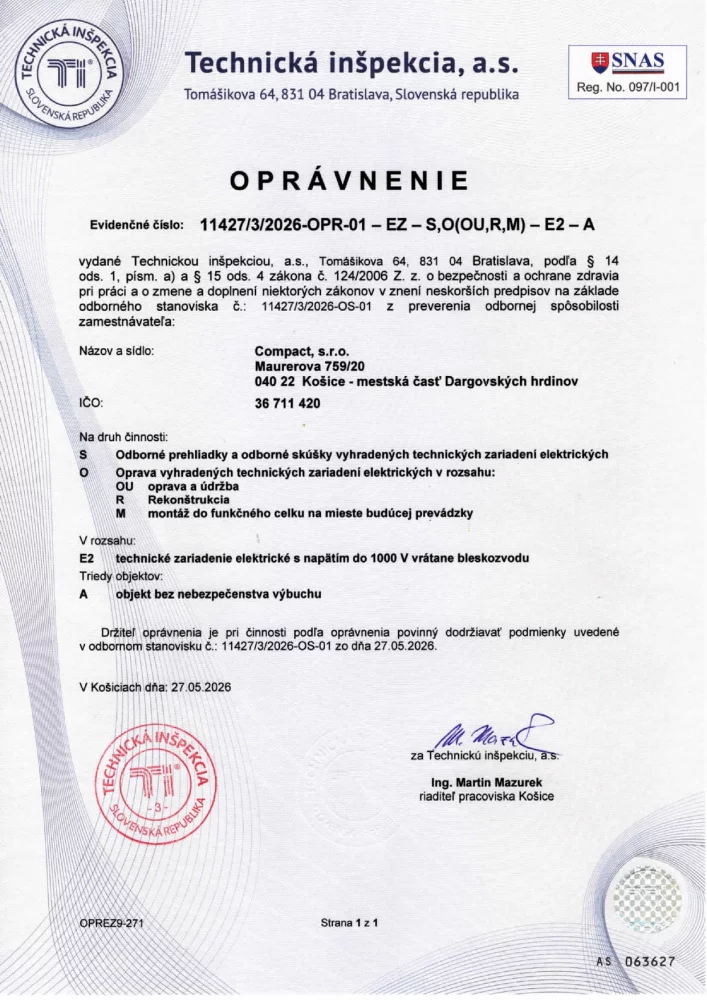 Technická inšpekcia - oprávnenie